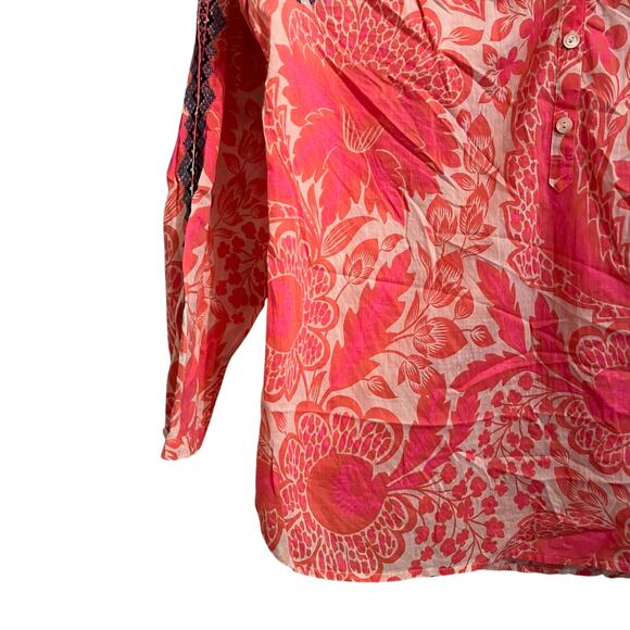 J Crew Pink Floral Blue Embroidered Boho Top 00 - Picture 3 of 7